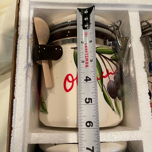 4pc hand painted locking canister jar set w/spoons - Picture 10 of 16